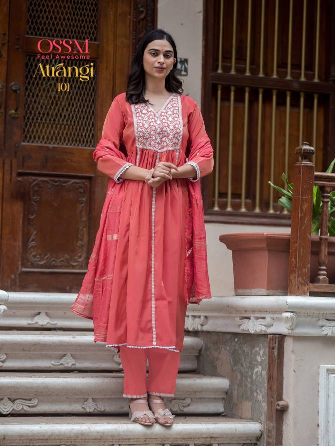 Atrangi By Ossm Viscose Roman Embroidery Kurti With Bottom Dupatta Wholesale Price In Surat